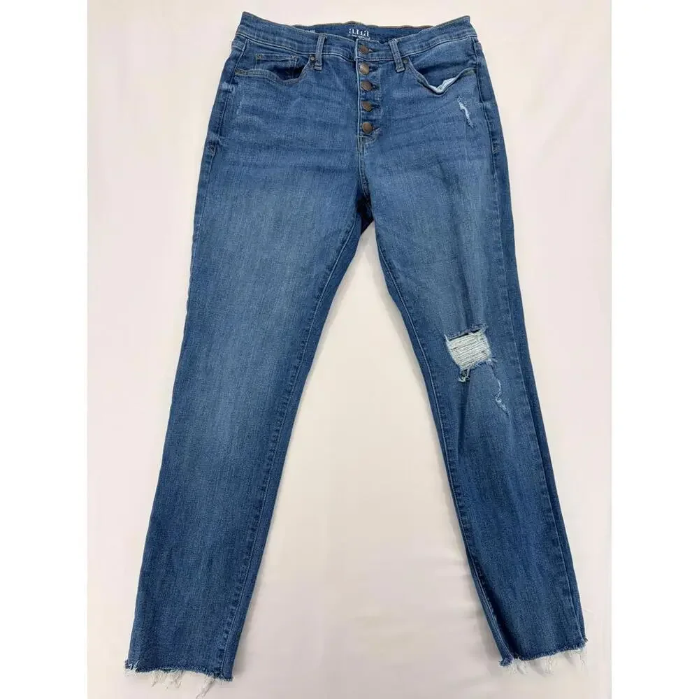 a.n.a High-Rise Distressed Skinny Jeans Size‎ 12 Blue Denim